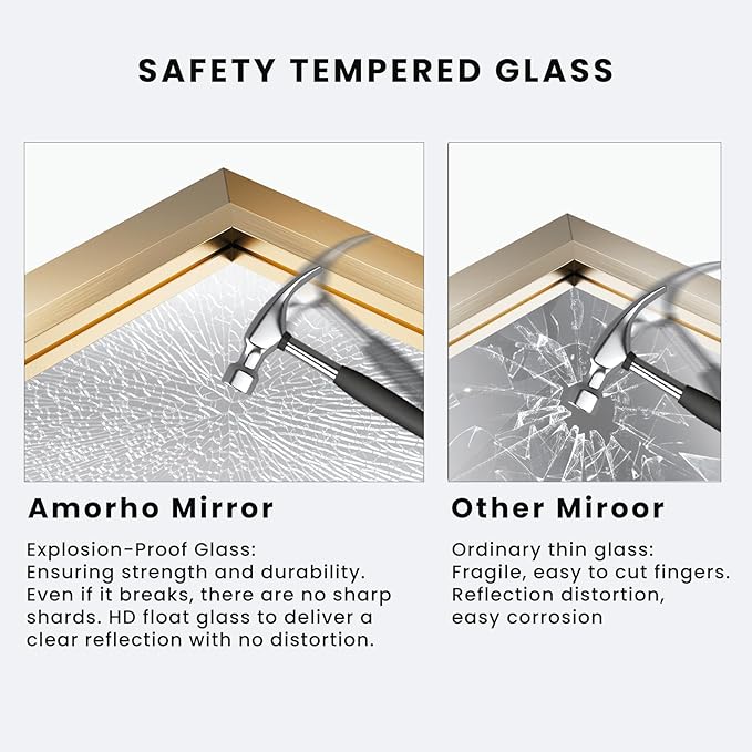 Amorho 40x32 Inch Bathroom Mirror, Wall-Mounted Mirrors Perfect - Image 3