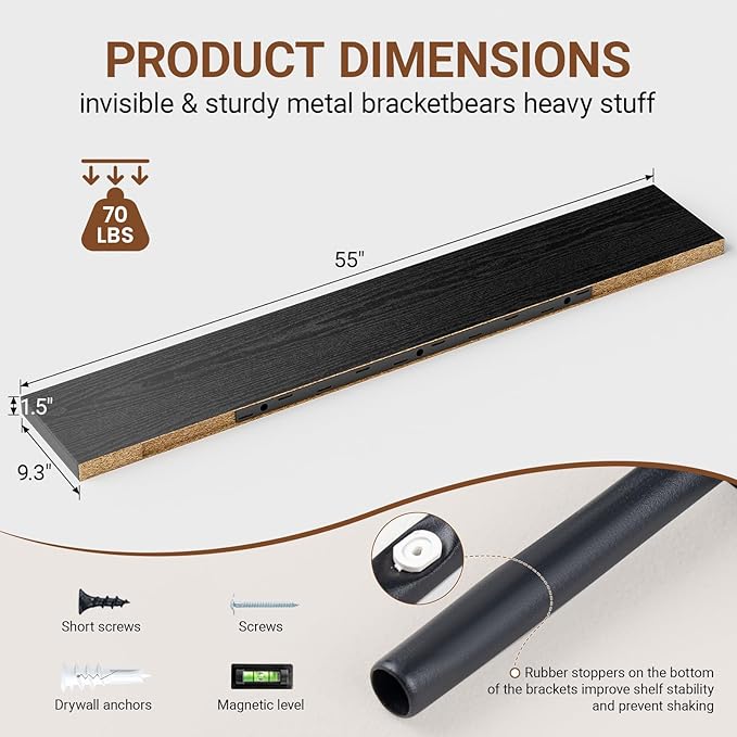 Heimlove 55 Inch Long Floating Shelves - Image 3