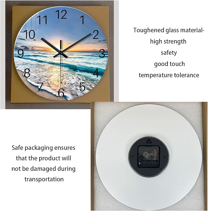 Coastal Glass Battery Wall Clock 24 Inch Blue Extra Large Clocks - Image 6