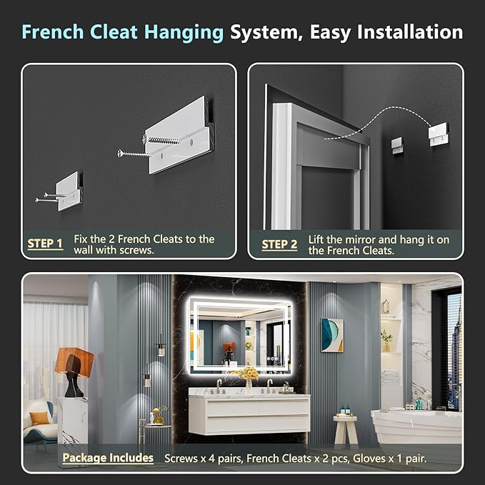 48x40 LED Bathroom Mirror with Lights, Backlit and Front Lit Anti-Fog Lighted - Image 9