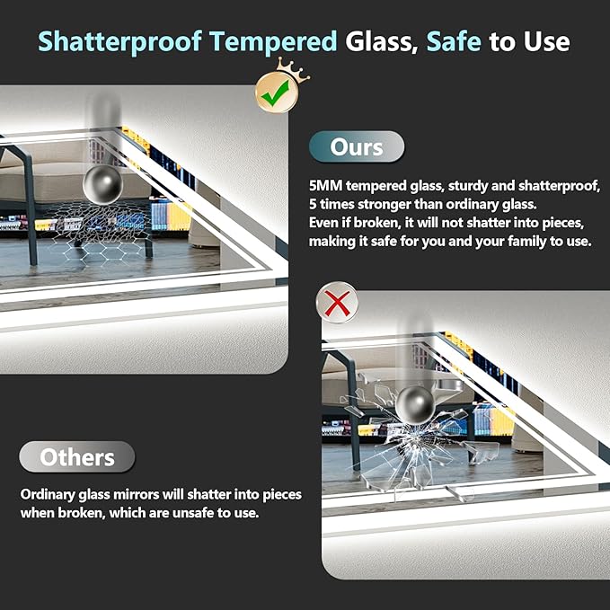 44x36 LED Bathroom Mirror with Lights, Backlit and Front Lit Anti-Fog Lighted - Image 7