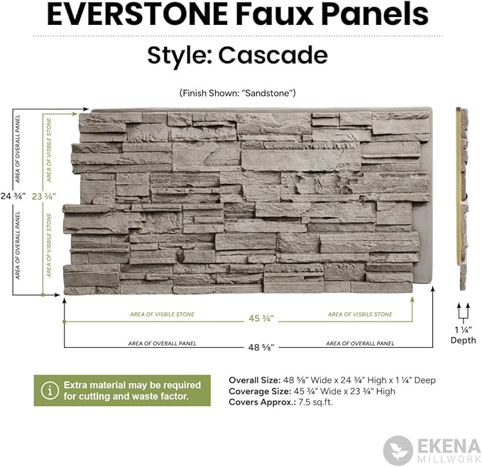 EverStone Cascade Faux Stone Panel, 48 5/8"W x 24 3/4"H x 1 1/4"D, York Town - Image 11