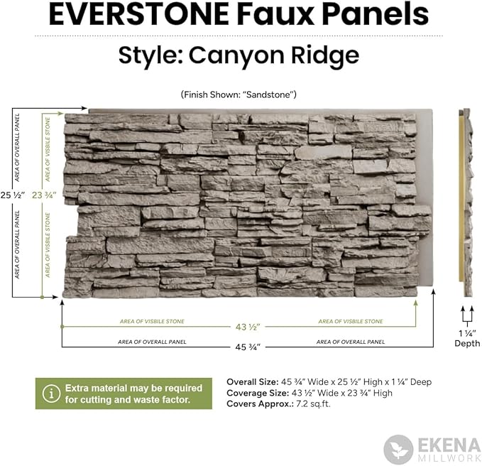EverStone Canyon Ridge Faux Stone Panel, 45 3/4"W x 24 1/2"H x 1 1/4"D - Image 13