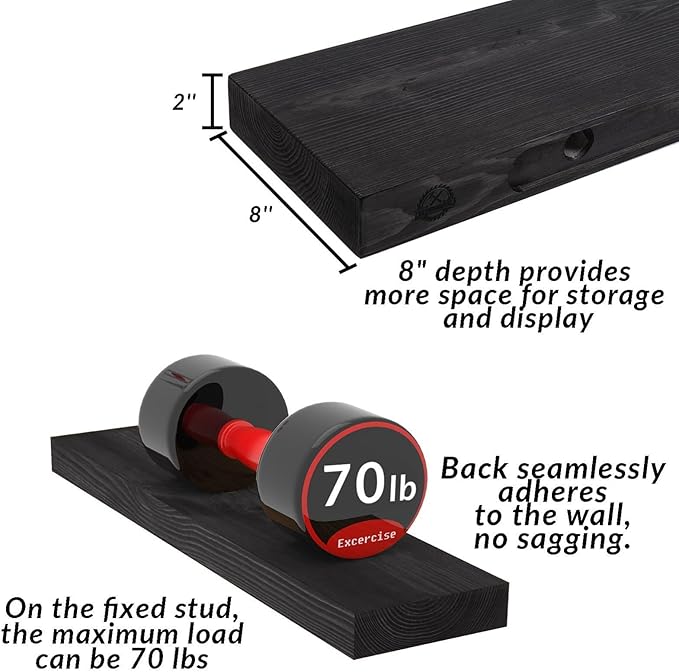 Floating Shelves 2 inch Thick for Wall Set of 2, 24 inch High-End Solid Wood - Image 3