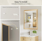 36x32 Inch Bathroom Mirror for Wall, Anti-Rust Oak Wood Grain Metal Framed - Image 5