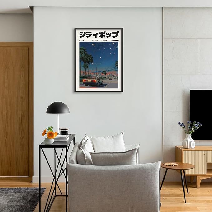 Vintage Japanese Black Framed Wall Art 90s Vaporwave Aesthetic Print Asian - Image 5
