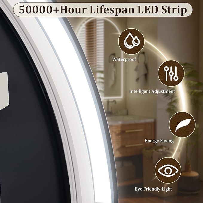 BEAUTYPEAK 48x30 LED Arch Bathroom Mirror - Image 3