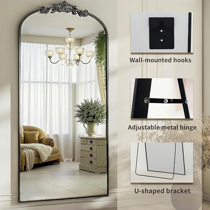 Dewfig Arched Full Length Mirror, Floor Mirror - Image 7