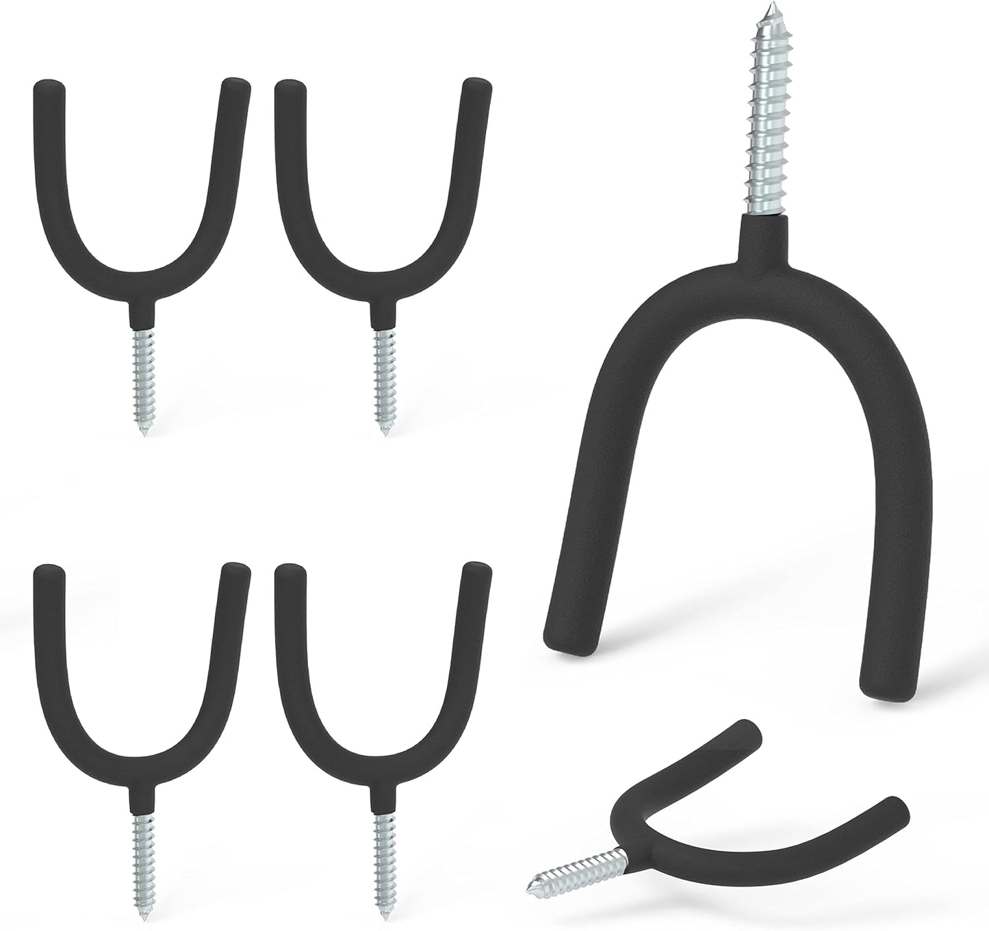 HUHOLE Screw in U Hook, Black Heavy Duty, 6PC, Shovel Holder Wall Mount, U Hooks for Hanging Garden Tools