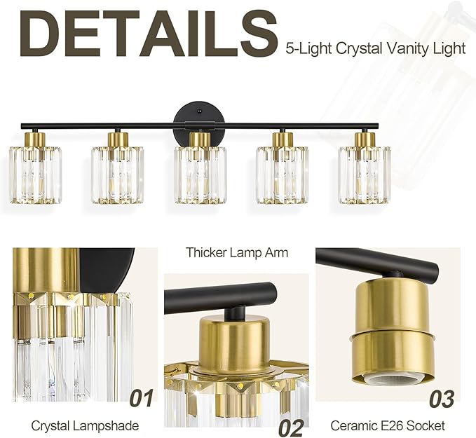 Crystal Bathroom Light Fixtures, Bathroom Lighting Fixtures Over Mirror - Image 4