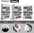 Hello MTV Welcome To My Crib Quote Poster, Vintage Black White Newspaper Canvas - Image 2