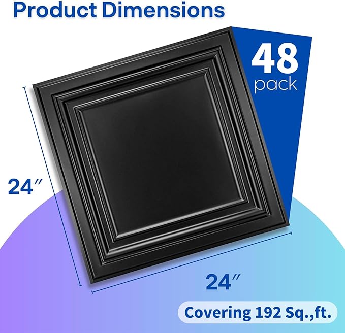 Art3d 48-Pack PVC Drop Ceiling Tiles, 2ft x 2ft, Deep Black - Image 2