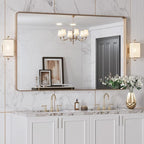 LOAAO 48”X30” Gold Bathroom Mirror, Rounded Rectangle Gold Frame Mirror - Image 4