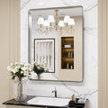 LOAAO 30X36 Inch Brushed Nickel Bathroom Mirror, Rounded Rectangle Silver Metal by LOAAO