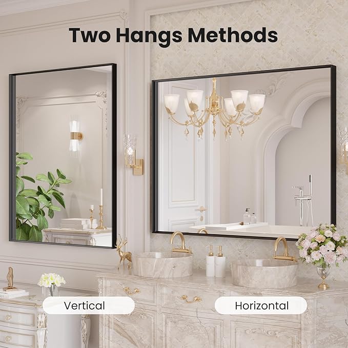 LOAAO Black Bathroom Mirror 40"X32" - Image 4