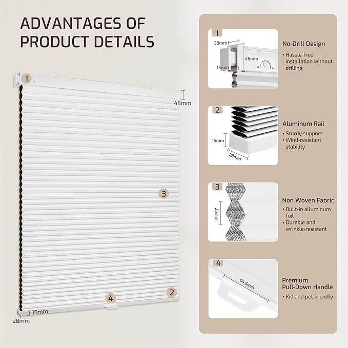 Grandekor No Drill No Tools Cordless Cellular Shades, UV Protection Privacy No - Image 9