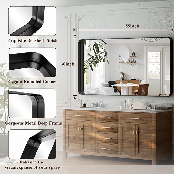 55"x 30" Black Bathroom Mirror - Image 3