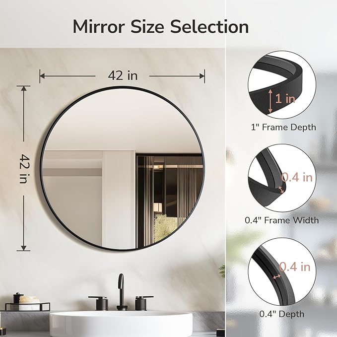 USHOWER Bathroom Mirrors for Over Sink, 42 Inch Circle Mirror - Image 5