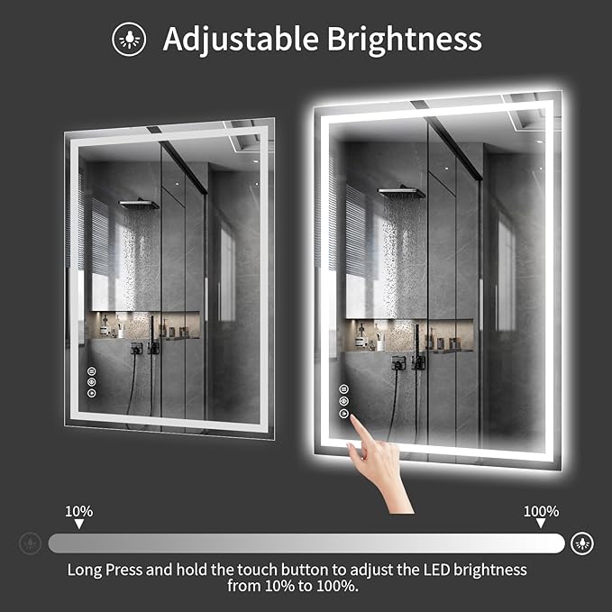 Koonmi 36"x30" LED Mirror for Bathroom, 90CRI Anti-Fog Vanity Mirror - Image 6