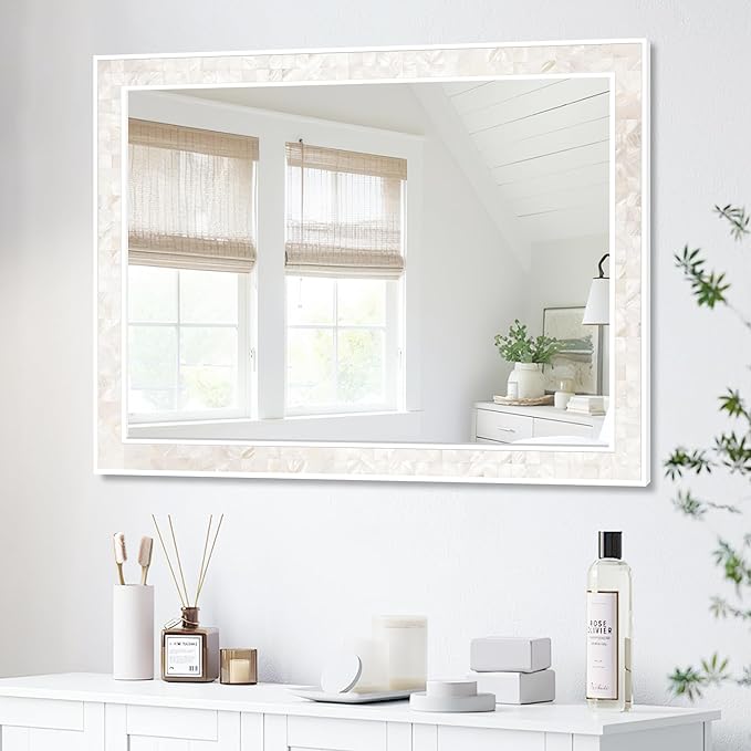 Tanmicoshomy White Shell Framed Rectangular Mirrors - Image 2