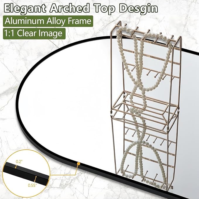 Prywot Arched Floor Mirror, 76 "x 34" Full Length Mirror Wall Mirrors Hanging - Image 4
