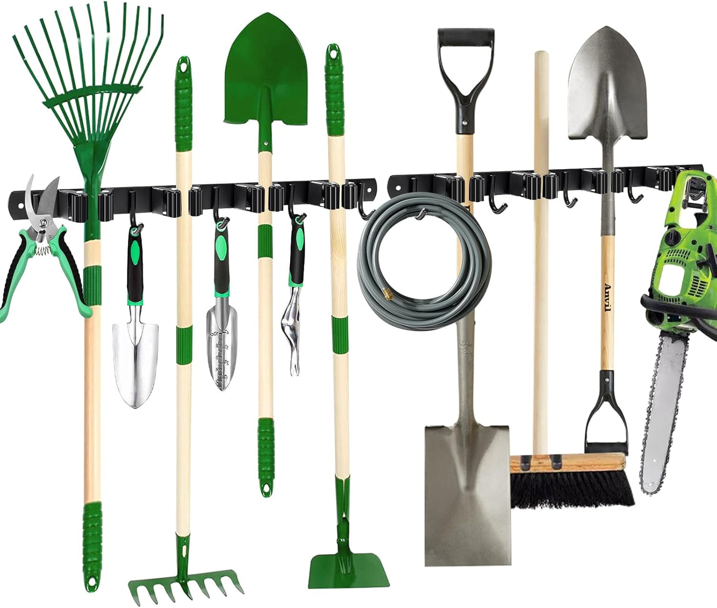 2 Pack Mop and Broom Holder Wall Mount 4 Racks and 5 Hooks Broom Organizer Storage Tool Racks Stainless Steel Heavy Duty Hooks for Home Kitchen Garden Laundry Garage