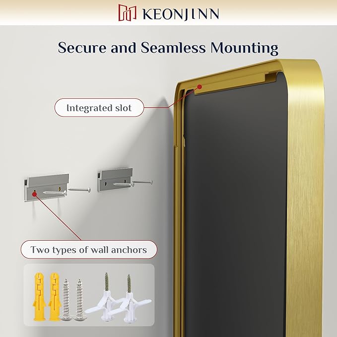 Keonjinn Gold Bathroom Vanity Mirror 48 x 36 Inch Large Rounded Rectangle - Image 6