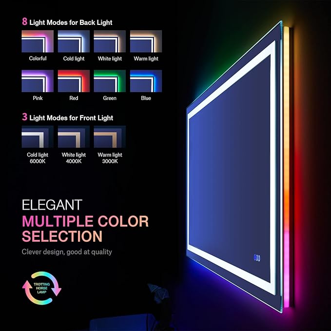 LOAAO 40”X38“ RGB LED Bathroom Mirror - Image 4