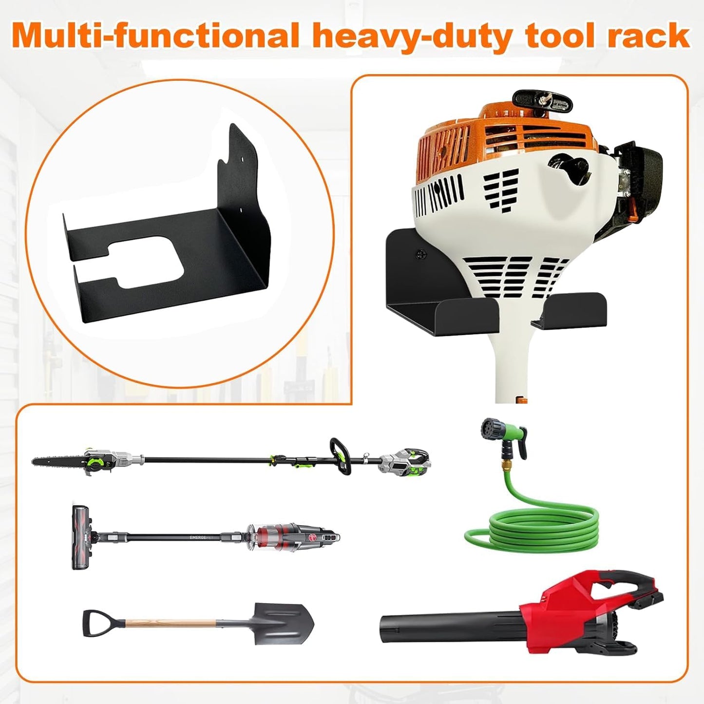 2 Pack Weed Eater Hanger，Weedeater Rack Garage Organizer Trimmer Rack, Garden Power Tool Hanger Weed Whackers Holder Wall Mounted for Grass Trimmer, Hedge Trimmer, Garage Trimmer, Garden Tools