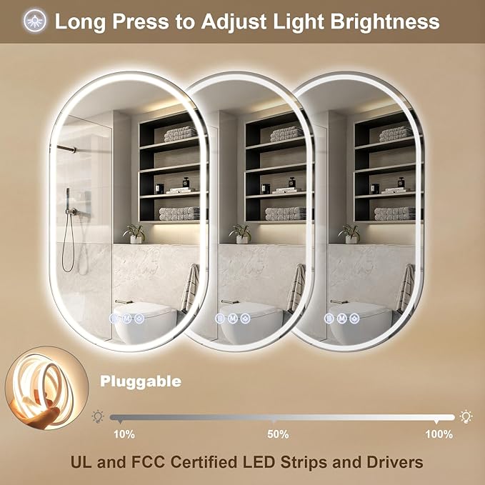 BEAUTYPEAK 48x28 LED Oval Bathroom Mirror - Image 3