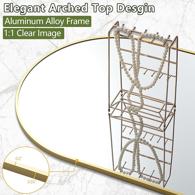 Prywot Full Length Mirror, Oversized 81"x41" Arched-Top Floor Mirror, Free - Image 5