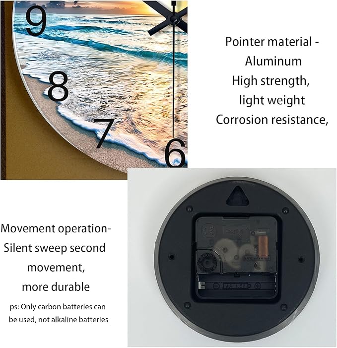 Coastal Glass Battery Wall Clock 24 Inch Blue Extra Large Clocks - Image 7