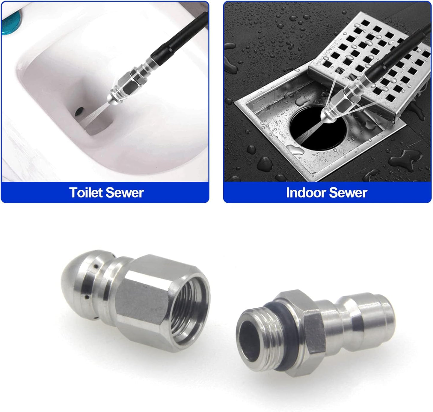 (2 Sets) Pressure Washer Sewer Jetter Nozzle with Stainless Steel, Mini Compact Durable Sewer Jet Nozzle,Pressure Drain Jetter Hose Nozzle,1/4'' Quickly Connector, 5000 PSI
