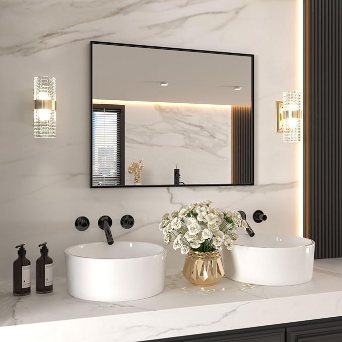 LOAAO 40"X32" Black Rectangle Bathroom Mirror Wall, Matte Black Aluminum Alloy - Image 3