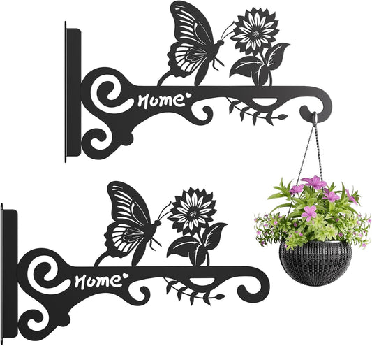 10 Inch Metal Plant Hooks (2-Pack) - Decorative Wall Hangers with Butterfly Design for Indoor & Outdoor Use - Hanging Brackets for Plants, Flower Baskets, Bird Feeders - Patio, Garden, Home Decor