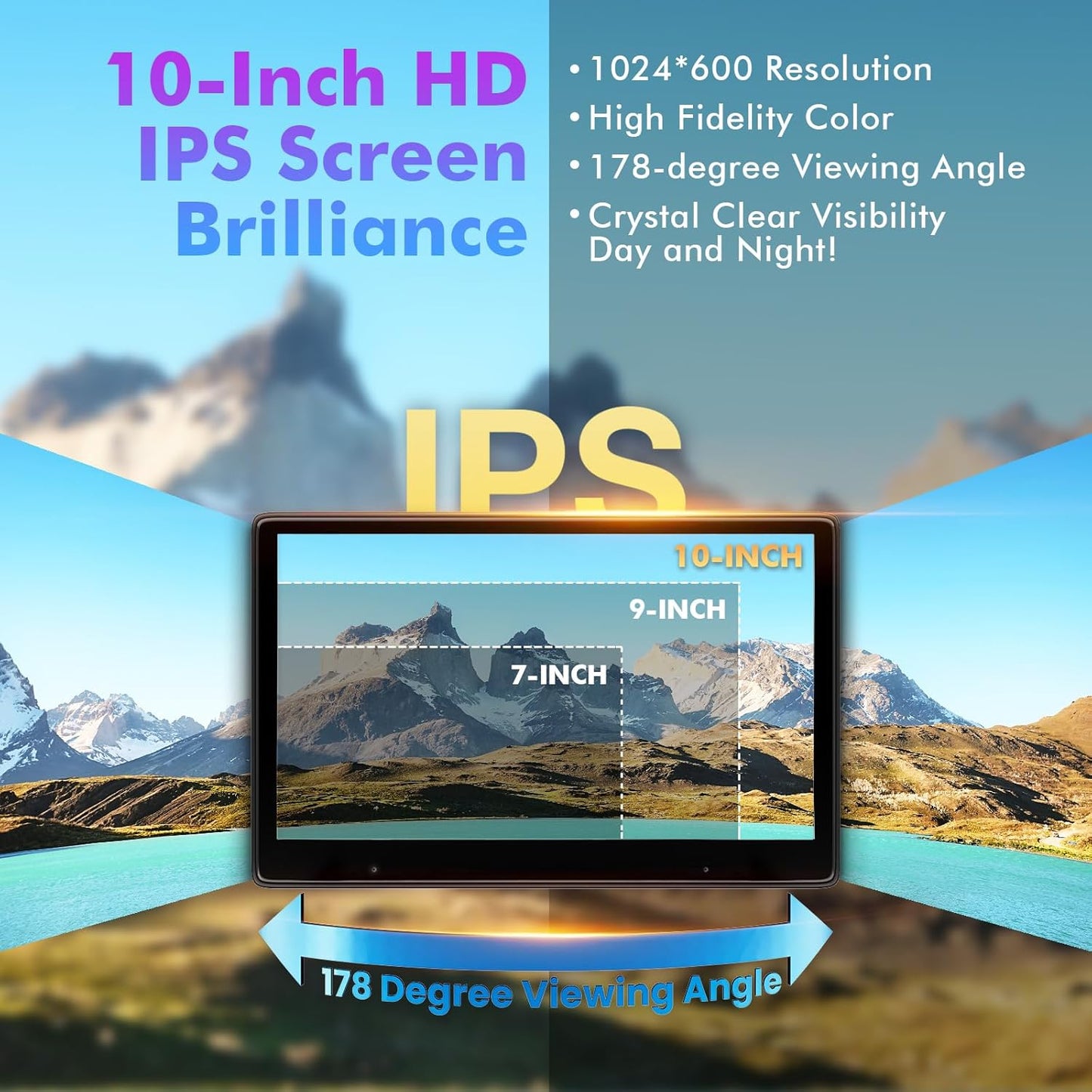 10" Touch Screen for Car, Used for Wireless Apple Carplay Android Auto MirrorLink, Portable Car Stereo with Bluetooth 2K Front Dashcam, 1080P Rear Dashcam Backup Camera