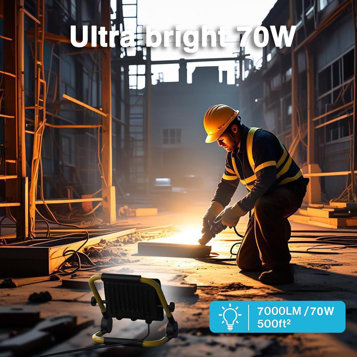 10000LM LED Work Light: Portable Work Light with 16.4FT/5m Cord - IP66 Waterproof Flood Light for Outdoor Indoor Job Site Workshop Garage Construction Site Lighting,Tool Gifts for Men Dad Him