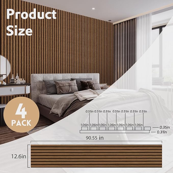 RITOLLO 4 Pack Wood Panels for Wall, 90.55"×12.6" Wood Slat Acoustic Panels for - Image 2