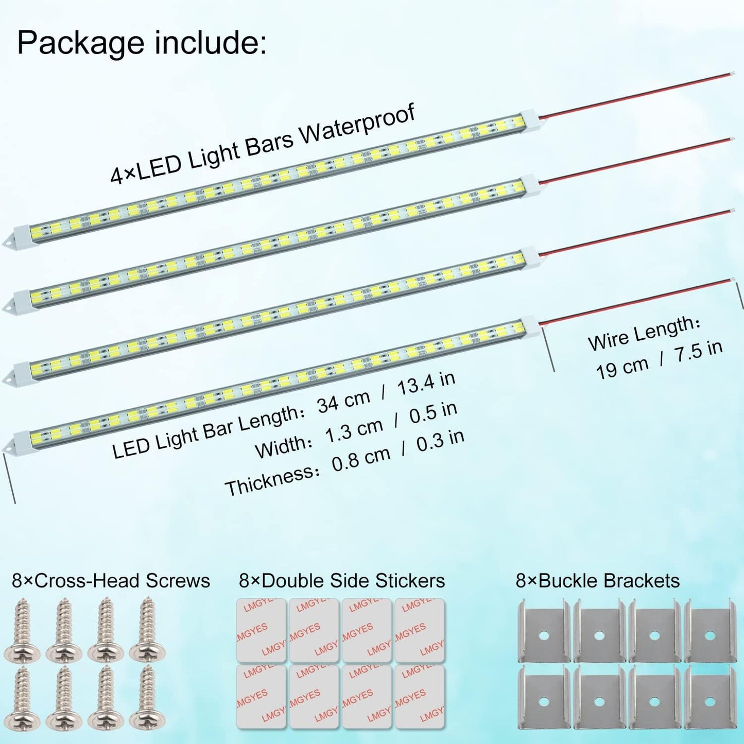 12V LED Light Bar Waterproof, 12V LED Light Strip 54 LEDs 7000K White Color Enclosed Trailer Interior DIY Cabinet LED Light Strip for Car,Trailer,Motorhome,Van,RV,Truck Bed Lights(4 Pack)