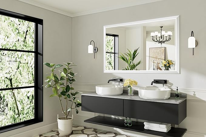 55x36 Inch White Bathroom Mirror - Image 8