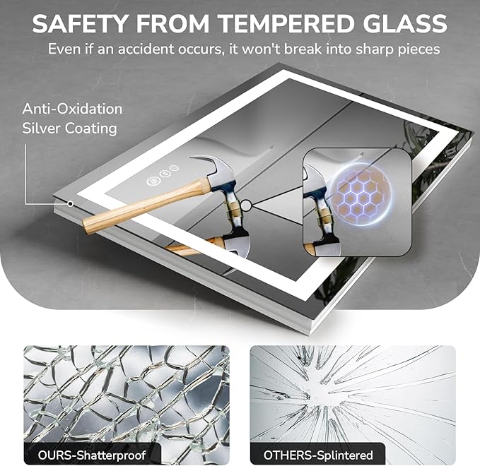 USHOWER LED Bathroom Mirror 72x36 Inch Tempered Glass - Image 3