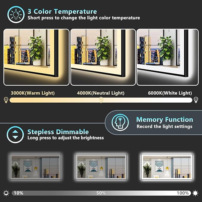 84x32 Black Framed LED Bathroom Mirror - Image 5