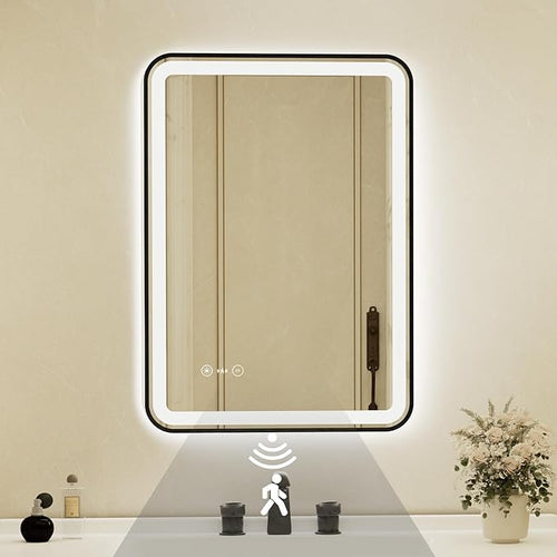 24x32 Inch Black Framed LED Bathroom Mirror by Unknown