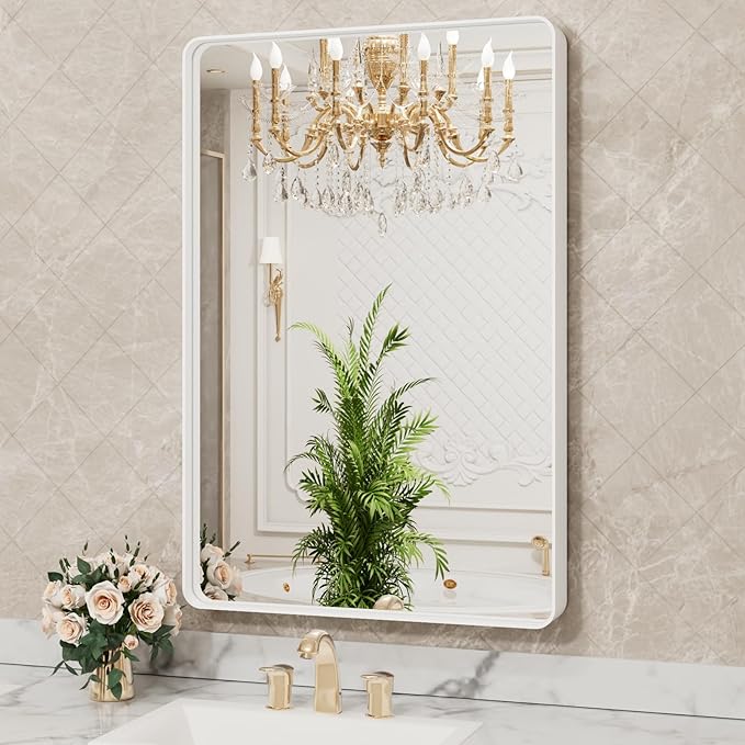 LOAAO 30x36 Inch White Metal Framed Bathroom Mirror - Image 4