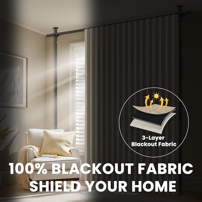 100% Blackout Room Divider Curtains Sets Beige W100 x L84 in, 2 Panels Curtain - Image 5