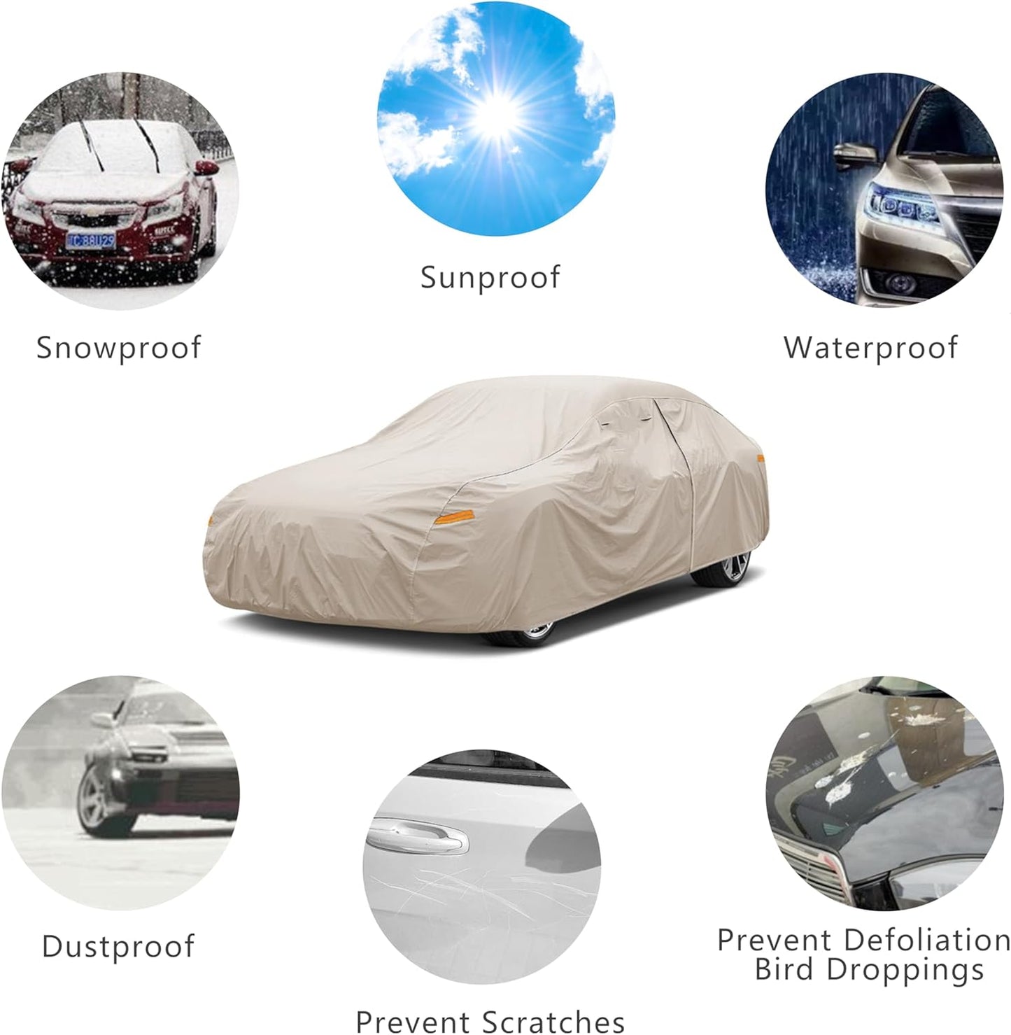 Heavy Duty Outdoor Car Cover Custom Fit for Civic, Windproof All Weather Waterproof Sun Rain UV Dust Snow Protection Outdoor Car Covers
