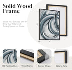 Framed Blue Gray Abstract Wall Art Set of 2, Modern Circle Line Canvas Artwork - Image 5