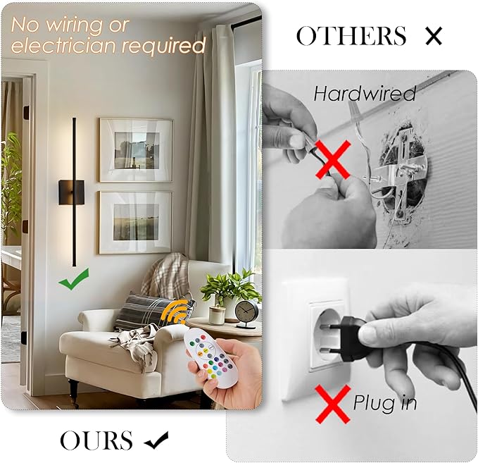 KARTOOSH 24.4 Inch 9 RGB Color Battery Operated Wireless Wall Sconces Set of Two - Image 2