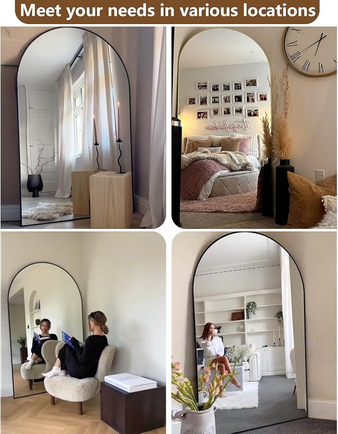 DMWOODFL 81"x41" Black Arched Full Length Mirror - Image 5