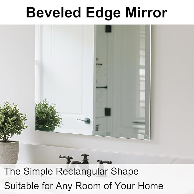 Ruomeng Rectangle Wall Mirror Frameless Bathroom Mirror 48” x 30" Beveled Edge - Image 5